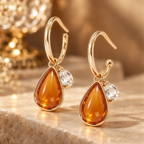 Golden Teardrop Crystal Charm Earrings