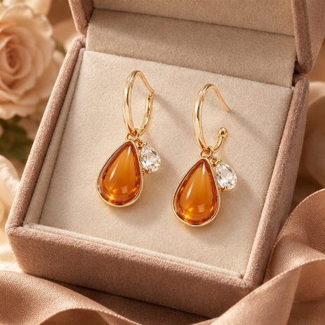 Golden Teardrop Crystal Charm Earrings