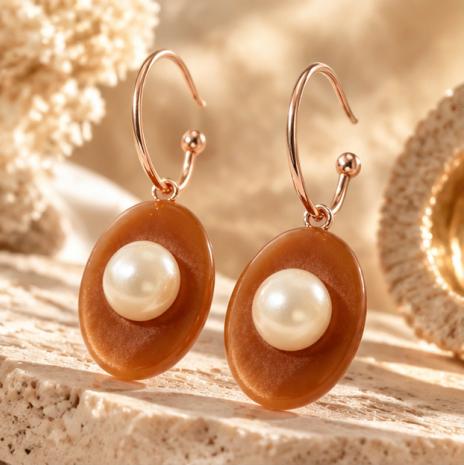 Amber Pearl Oval Drop Earrings