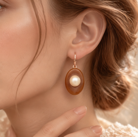 Amber Pearl Oval Drop Earrings