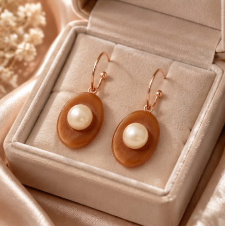 Amber Pearl Oval Drop Earrings