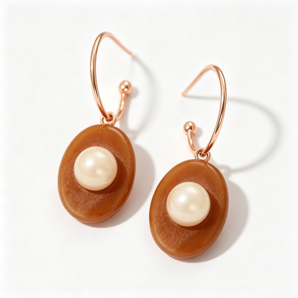 Amber Pearl Oval Drop Earrings