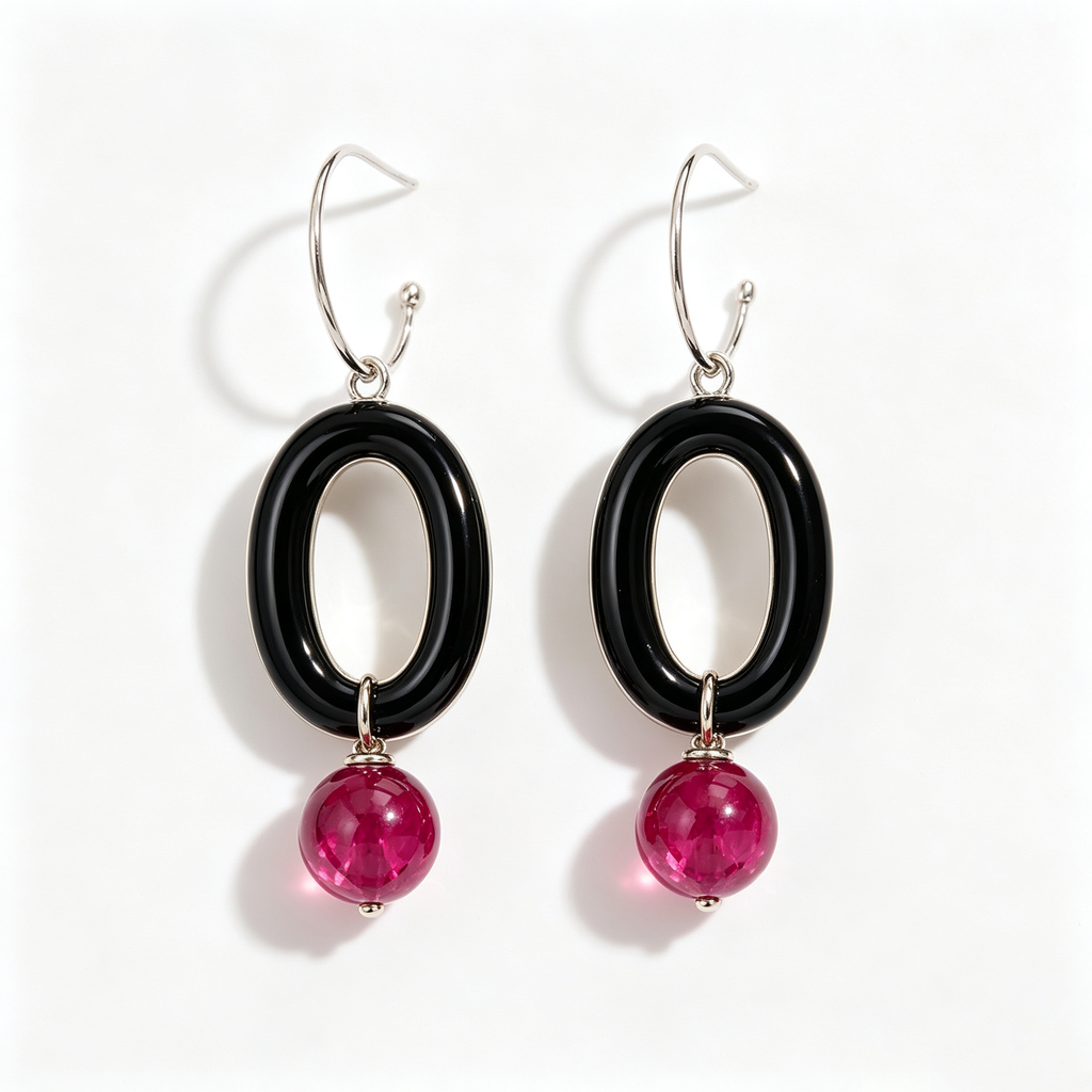 Black Oval Ruby Drop Earrings