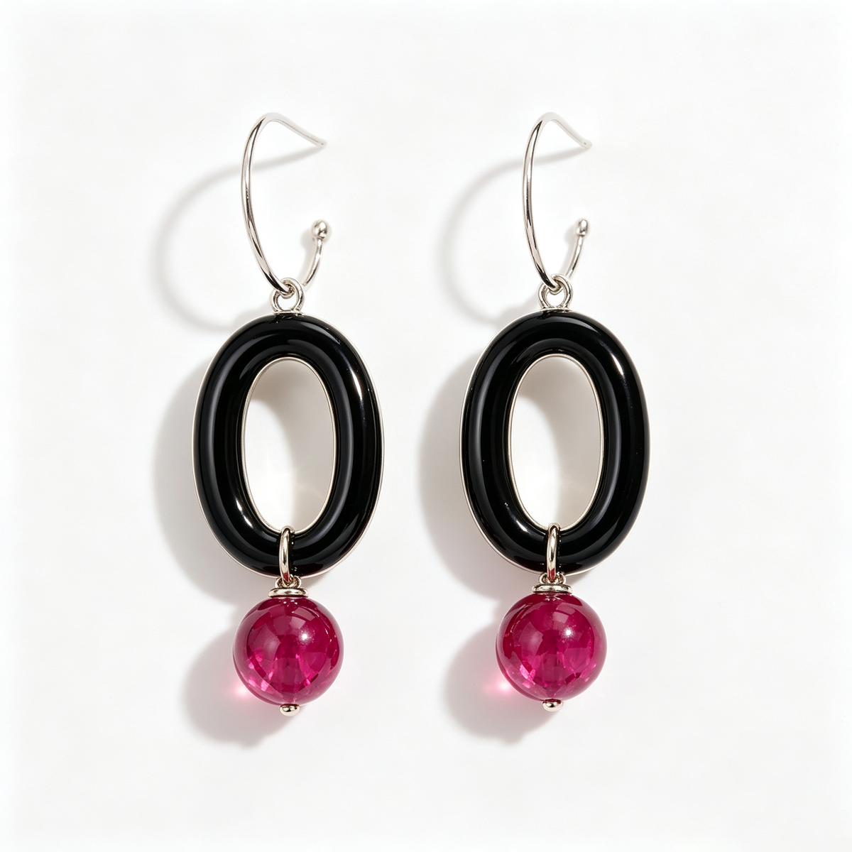Black Oval Ruby Drop Earrings
