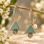 Sage Green Triangle Pearl Drop Earrings