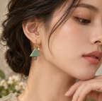 Sage Green Triangle Pearl Drop Earrings