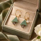 Sage Green Triangle Pearl Drop Earrings