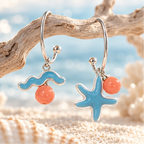 Ocean Blue Starfish Coral Charm Drop Earrings