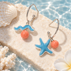 Ocean Blue Starfish Coral Charm Drop Earrings