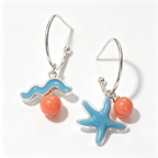 Ocean Blue Starfish Coral Charm Drop Earrings