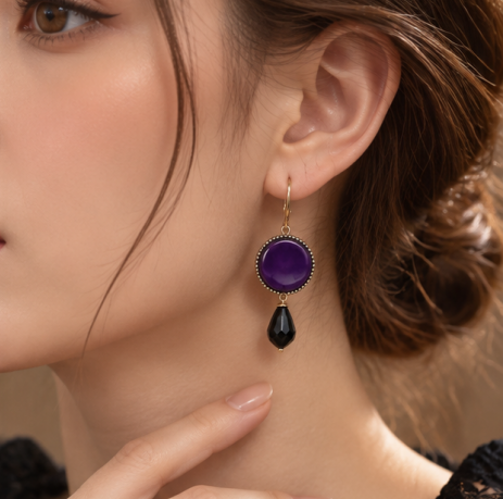 Vintage Amethyst Black Teardrop Statement Earrings