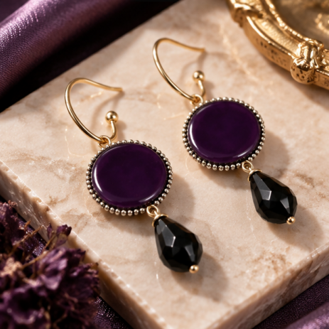 Vintage Amethyst Black Teardrop Statement Earrings