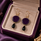 Vintage Amethyst Black Teardrop Statement Earrings
