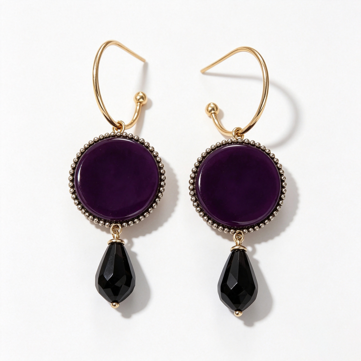 Vintage Amethyst Black Teardrop Statement Earrings