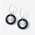Navy Blue Pearl Circle Drop Earrings