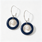 Navy Blue Pearl Circle Drop Earrings