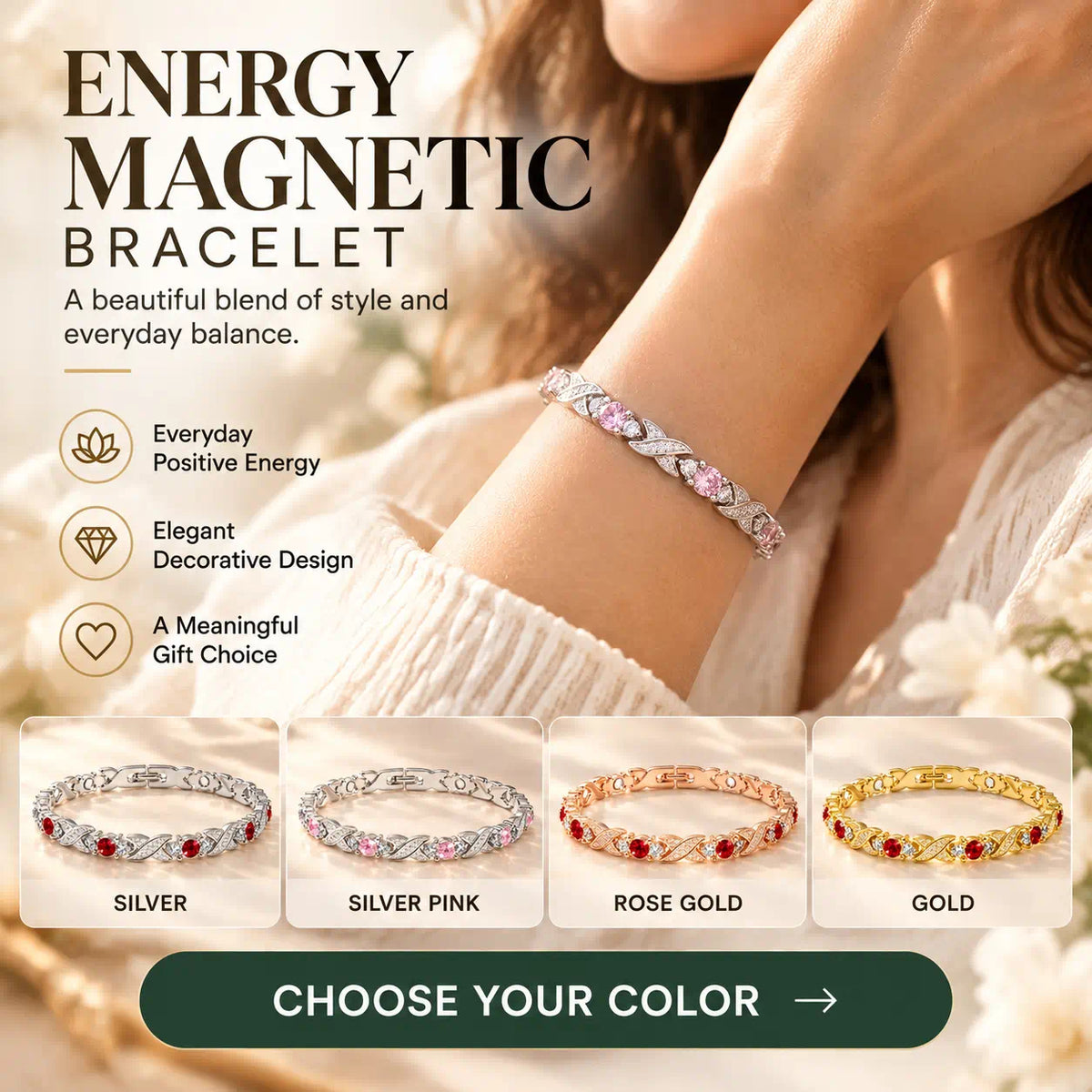Energy Magnetic Bracelet – Elegant Gemstone Details, Four Beautiful Finishes & Everyday Statement Style-Last Day Sale-90% OFF🔥