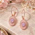 Rose Gold Oval Amethyst Charm Drop Earrings