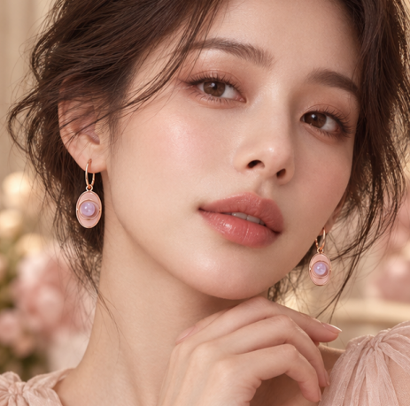 Rose Gold Oval Amethyst Charm Drop Earrings