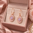 Rose Gold Oval Amethyst Charm Drop Earrings