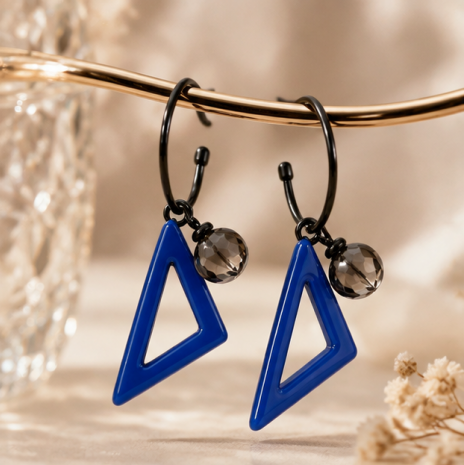 Blue Triangle Crystal Charm Drop Earrings