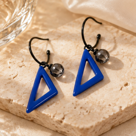 Blue Triangle Crystal Charm Drop Earrings