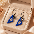Blue Triangle Crystal Charm Drop Earrings