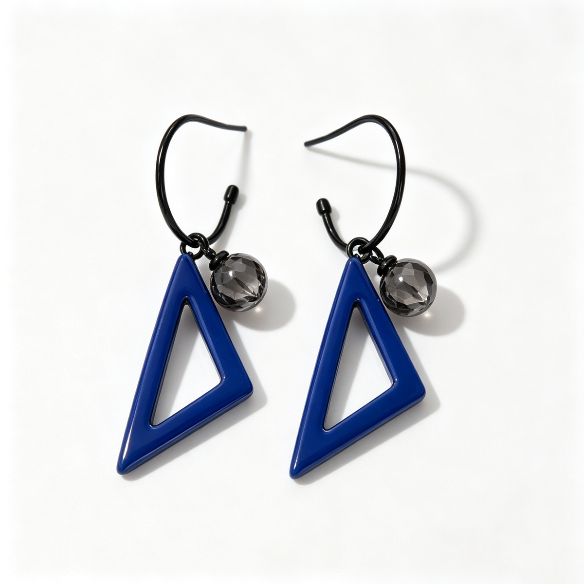 Blue Triangle Crystal Charm Drop Earrings