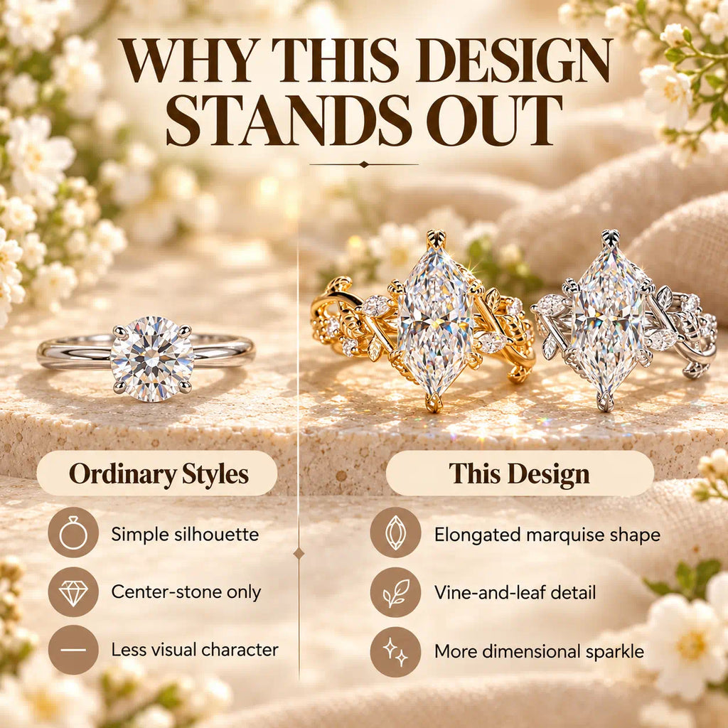 A Nature-Inspired Marquise Lab-Grown Diamond Ring with Romantic Vine & Leaf Details-Last Day Sale-90% OFF🔥