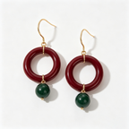 Burgundy Circle Jade Charm Drop Earrings