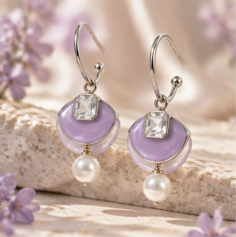 Lavender Crystal Pearl Drop Earrings