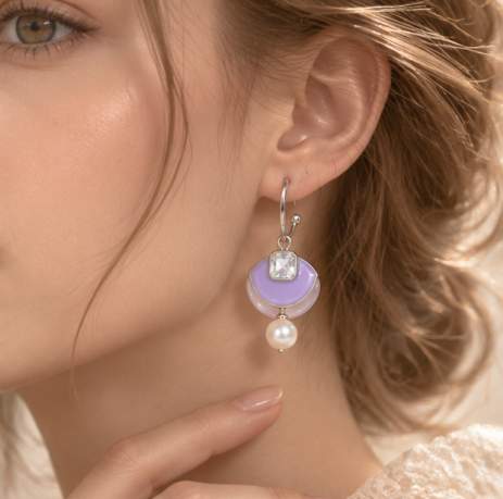 Lavender Crystal Pearl Drop Earrings