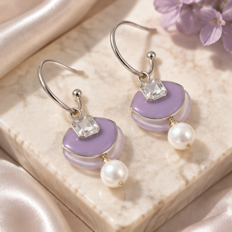 Lavender Crystal Pearl Drop Earrings