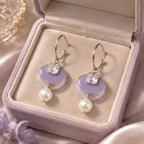 Lavender Crystal Pearl Drop Earrings