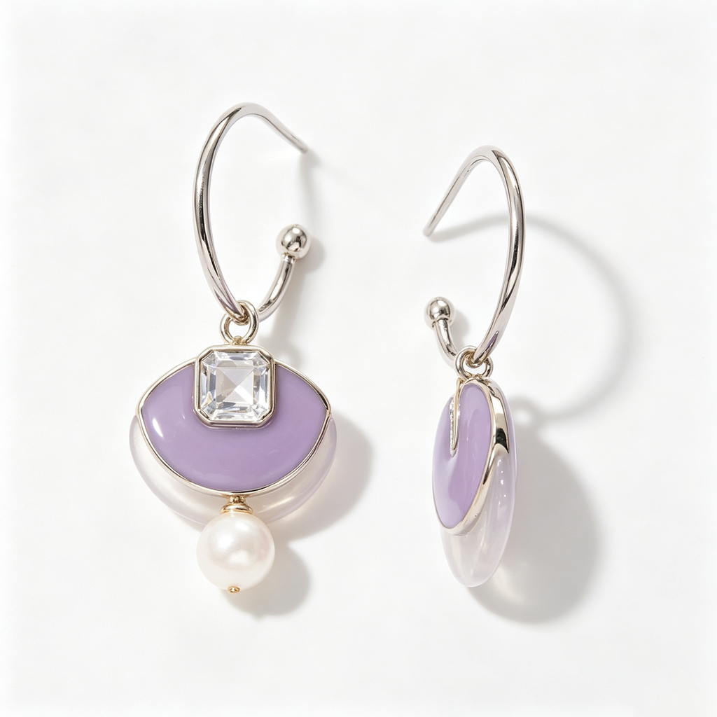 Lavender Crystal Pearl Drop Earrings