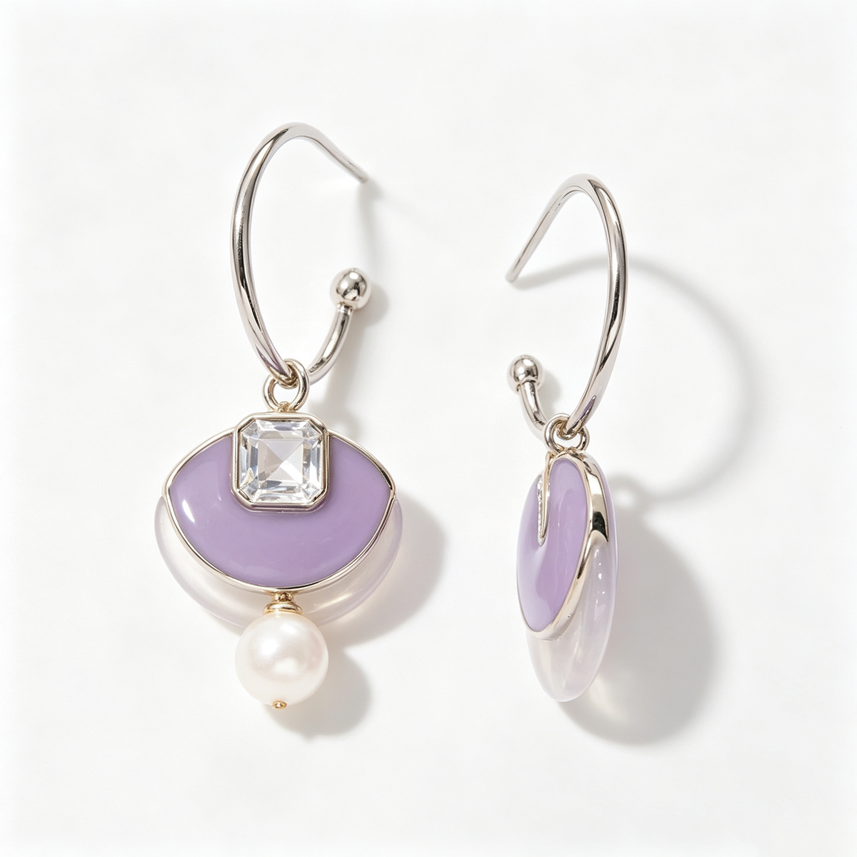 Lavender Crystal Pearl Drop Earrings