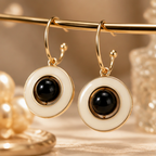 Black Pearl Center Oval Drop Earrings