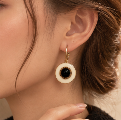 Black Pearl Center Oval Drop Earrings