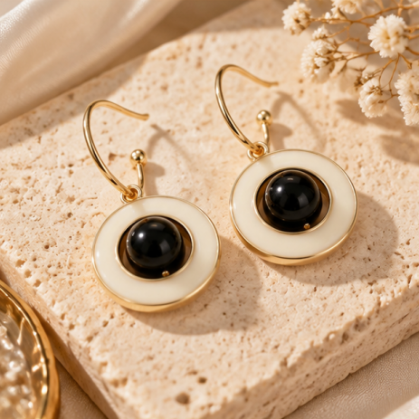 Black Pearl Center Oval Drop Earrings