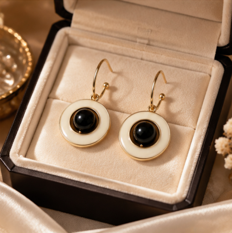 Black Pearl Center Oval Drop Earrings