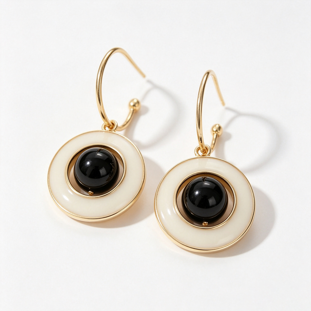 Black Pearl Center Oval Drop Earrings