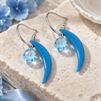 Blue Crescent Crystal Drop Earrings
