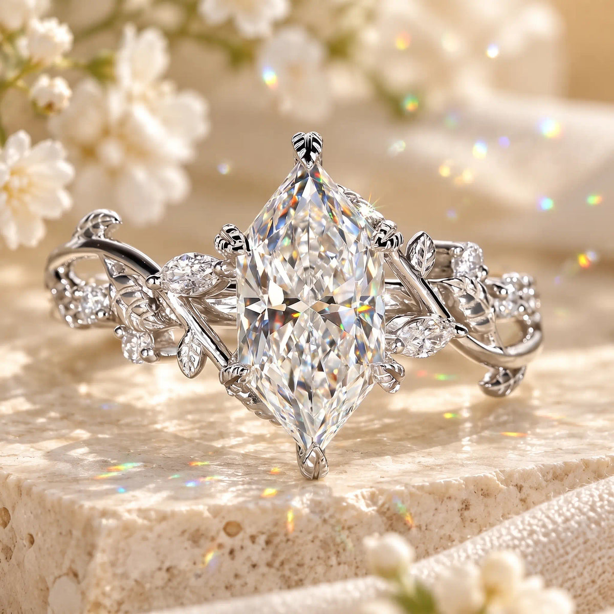 A Nature-Inspired Marquise Lab-Grown Diamond Ring with Romantic Vine & Leaf Details-Last Day Sale-90% OFF🔥